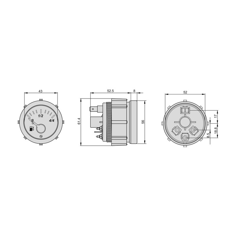 FUEL LEVEL INDICATOR 12V D.52 - 1053141, 06000002.01